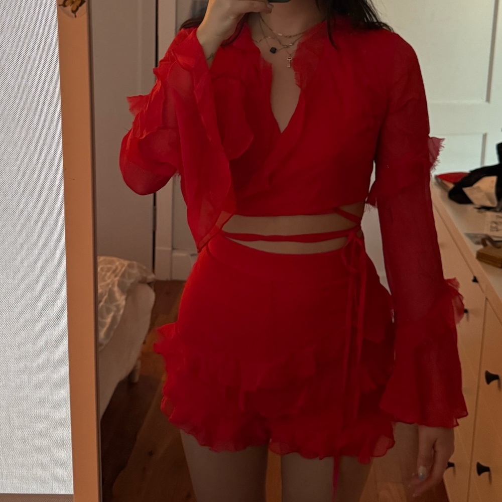 Asos Design Ruffle Detail Matching Set With Tie F… - image 3